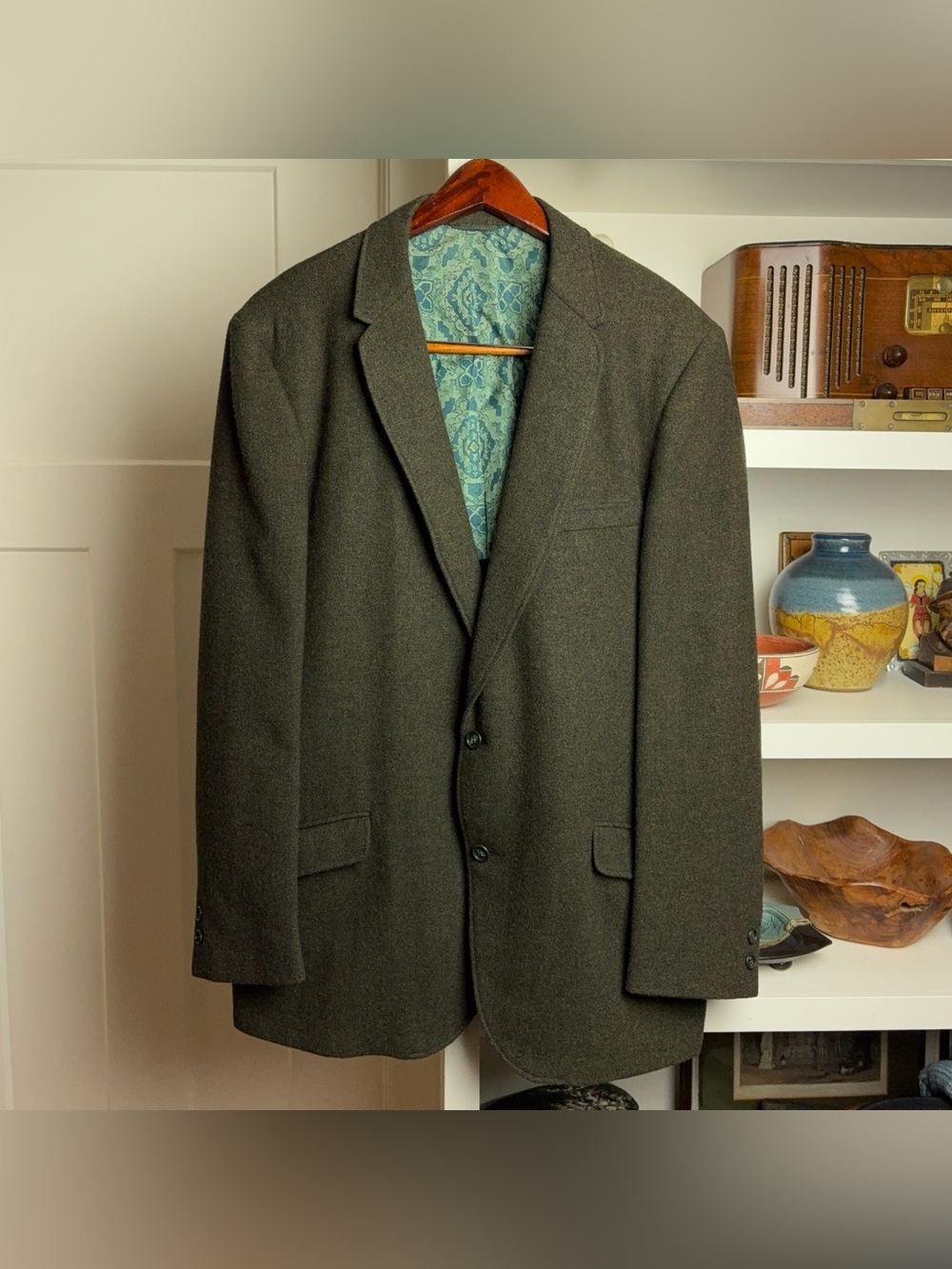 Vintage 50s Green Wool Tweed Blazer Sport Coat Mens 44R